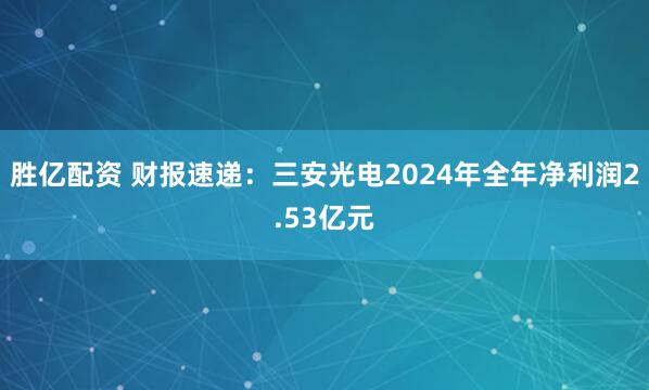 胜亿配资 财报速递：三安光电2024年全年净利润2.53亿元